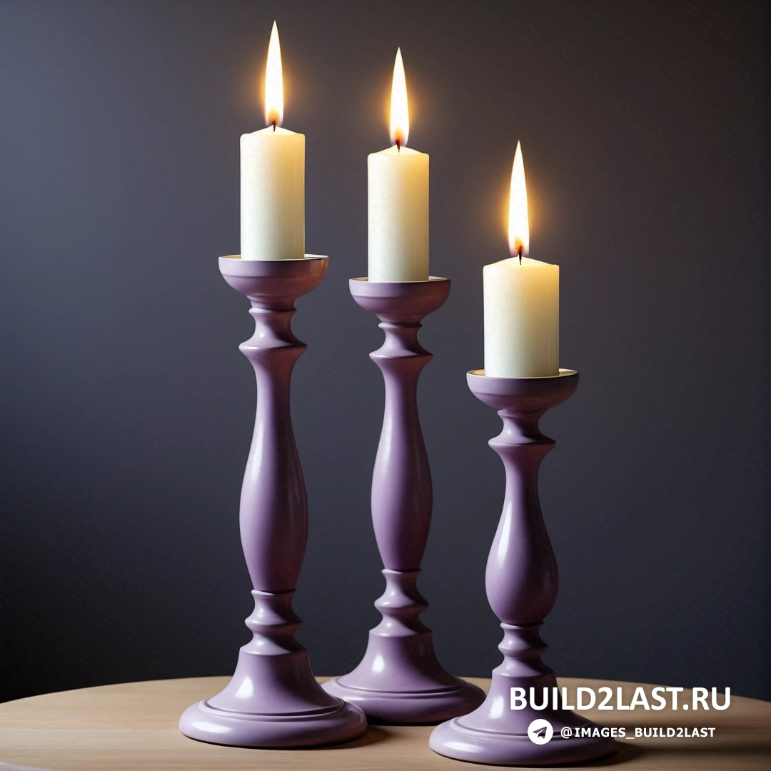 Движение декоративно-прикладного искусства - 3D рендеринг. На столе с темным фоном горят три свечи.