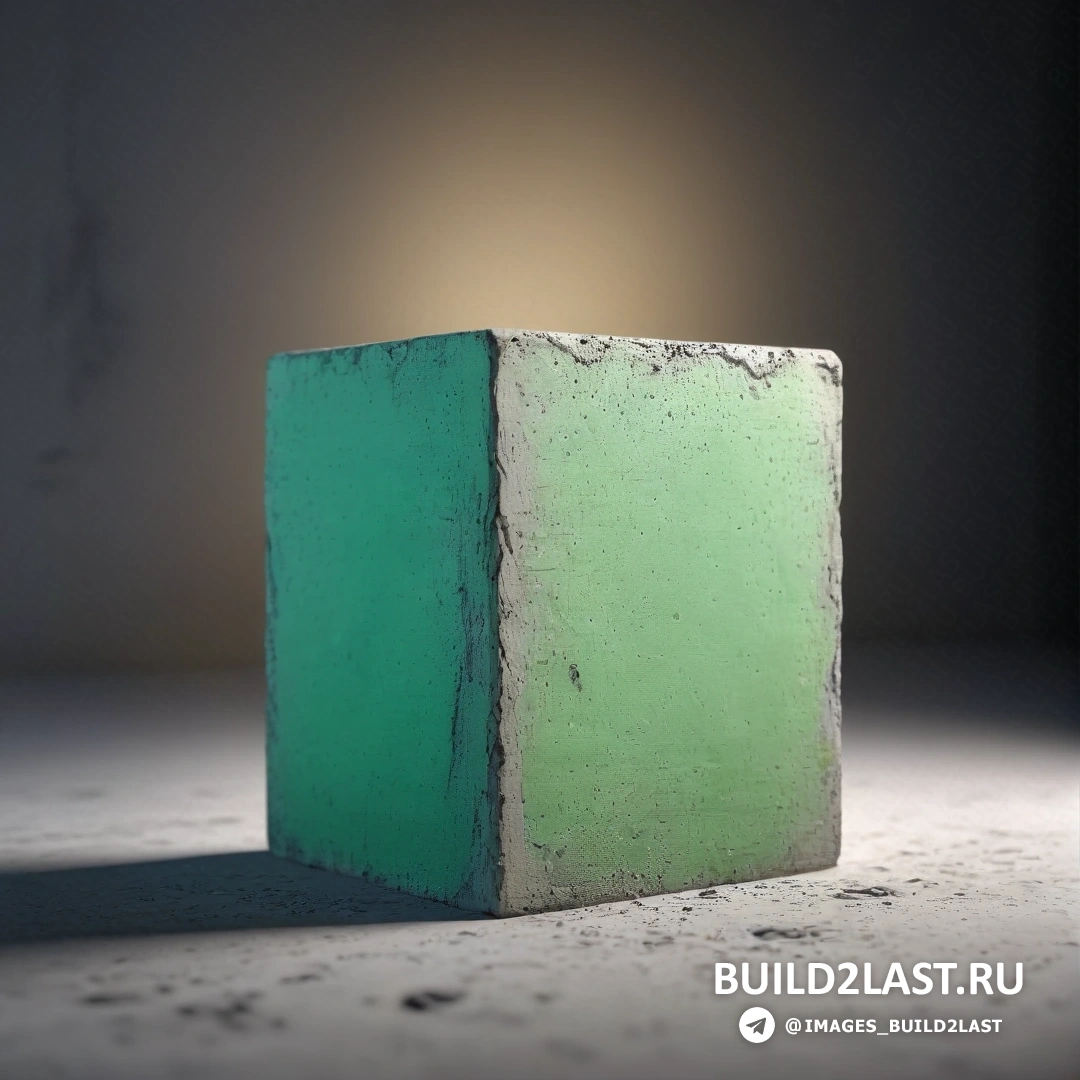 Фотореализм - 3D-рендеринг. Зеленый блок на белом полу рядом с светильником в комнате с черной стеной