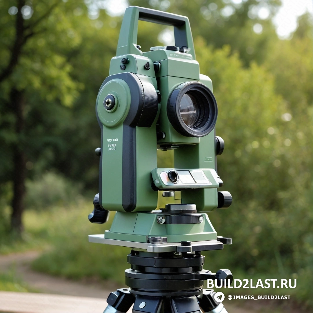 Новая объективность - 3D-рендер. Зеленый и черный бинокль на штативе в лесной зоне с деревьями на заднем плане