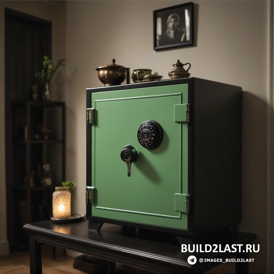 Частный пресс - фламандское барокко. Зеленый сейф на столе рядом со свечой и картиной на стене за ним