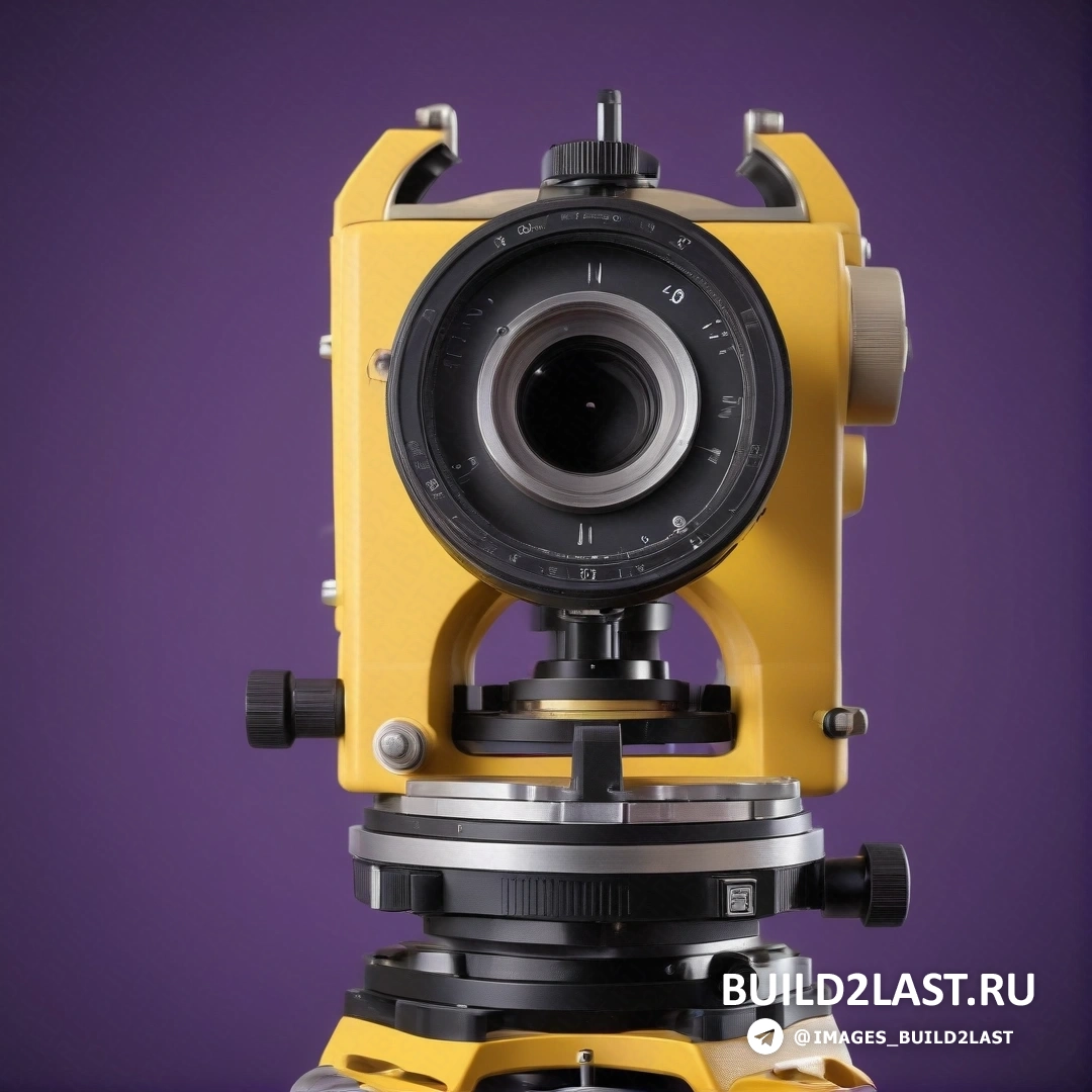Фотореализм - компьютерный рендеринг. Желто-черная камера на штативе с фиолетовым фоном