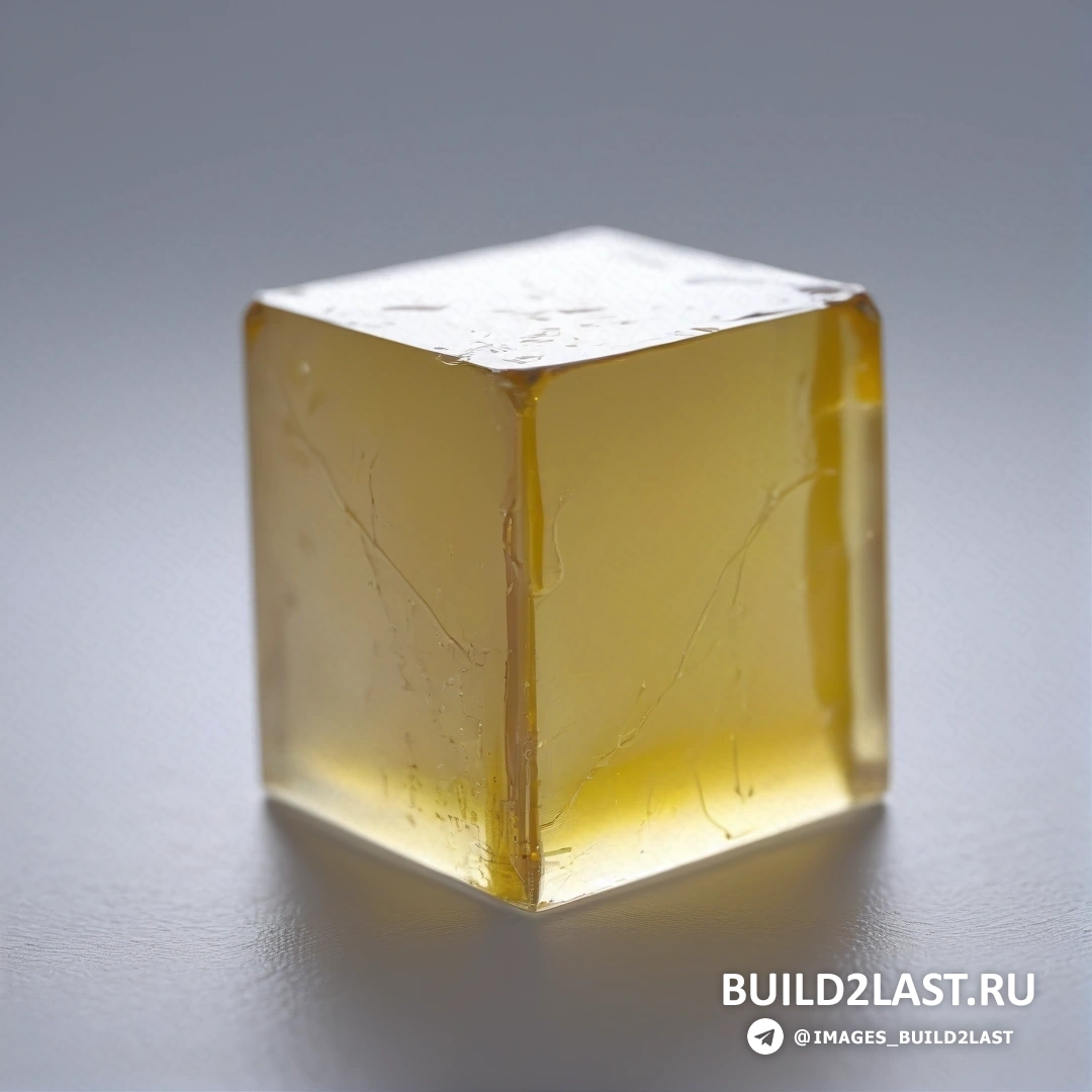 Кристаллический кубизм - абстрактная скульптура. Желтый кубический объект на столе с белым фоном