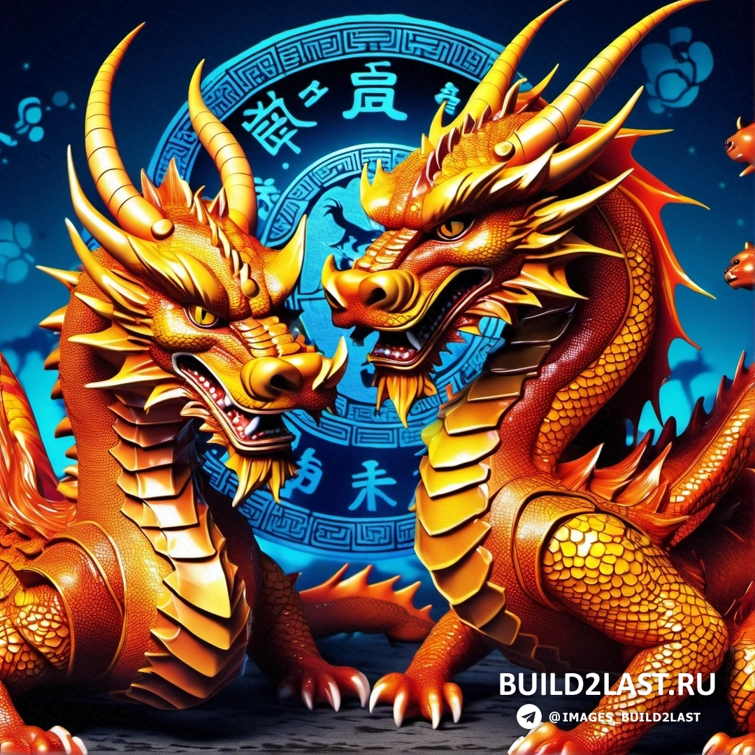 золотой дракон, на синем фоне со знаком зодиака и часами