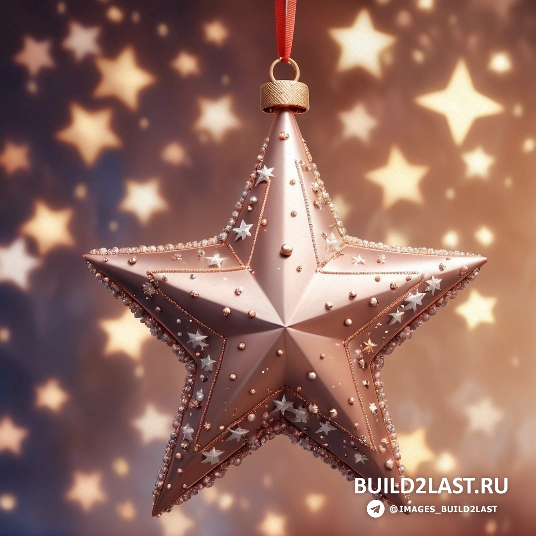 звездный орнамент, свисающий с красной ленты на звездном фоне со звездами разных размеров и цветов
