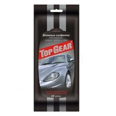 Аксессуары для кузова автомобиля Top Gear, Салфетки влажные для стекол, зеркал, фар Top Gear 30 штук