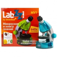 Микроскоп Levenhuk, LabZZ MV1 Azure + книга (77623)