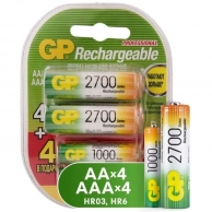 ������������ GP, AA (HR6), 2700  ���  4 ��. + 4 ��. ��� (LR03) 1000 ��� - 8 ��.(GP270AA/100AAAHCFR-2CR8)