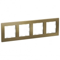 Рамка Schneider Electric 4 поста металл латунь nature, Schneider electric, Розетки, вилки, выключатели