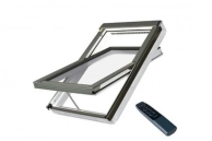 Деревянное мансардное среднеповоротное окно FAKRO FTP-V U3 Electro с датчиком дождя и пультом ДУ, 134х98 см (ШхВ)