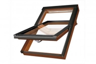 Пластиковое среднеповоротное мансардное окно FAKRO PTP-V/GO U3 «золотой дуб» с вентклапаном, 78х98 см (ШхВ)